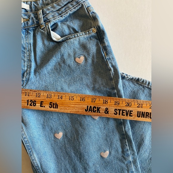 Women's Blue Straight Leg Jeans with Heart Accents - Picture 9 of 11